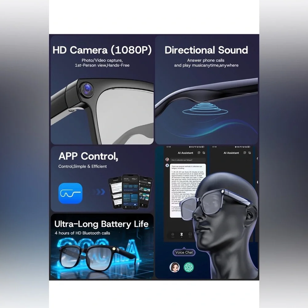 AI Smart Glasses with Bluetooth for Men and Women with 8 MP Camera
